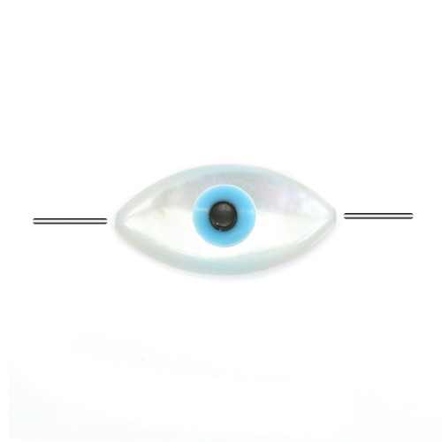 Boncuk Nazar in madreperla bianca (occhio blu) 5x10 mm x 2 pz