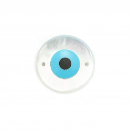 Nacre blanche en forme d'oeil rond, 2 trous, 10mm x 1pc