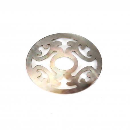 Gray oval mother-of-pearl with openwork 24x30mm x 1pc