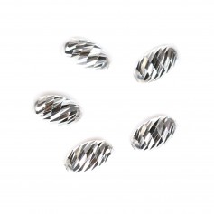 Striped bead, in 925 silver, in the shape of an olive, 6x10mm x 2pcs