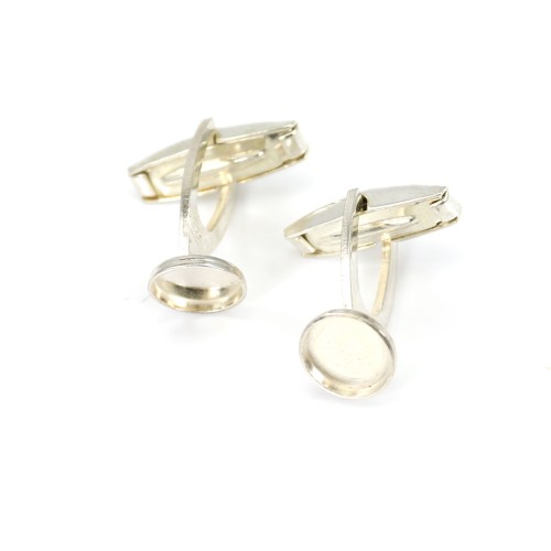 Cufflink, in 925 silver for 8mm round cabochon, 27.5 * 9mm x 2pcs