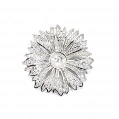 925er Silber Zirkonia Blumenförmige Broschennadel für halbdurchbohrte Perle 30mm x 1Stk