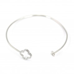 Bracelet adjustable clover rhinestones for beads half pierced 60mm - Silver 925 rhodium x 1pc