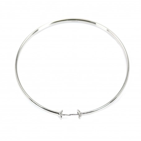 Bracelet adjustable flat bead half pierced silver rhodium x 1pc