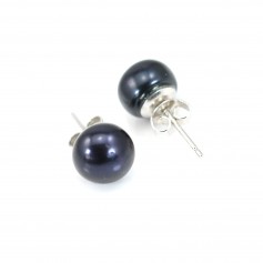 Silver earring 925 dark blue freshwater pearl 9mm x 2pcs