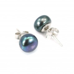 Silver earring 925 freshwater pearl blue 8mm x 2pcs