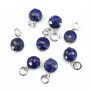 Lapis Lazuli Charm rund flach facettiert 6mm - Rhodiniertes Silber x 1St