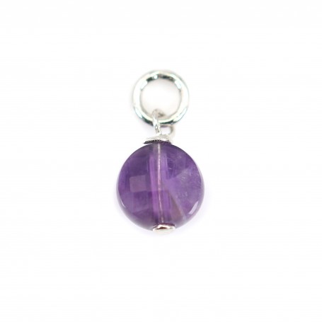 Round Faceted Amethyst 6mm - Rhodium Silver x 1pc