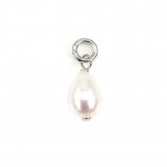 Perla bianca coltivata a goccia 5x7 mm - Argento rodiato x 1 pz