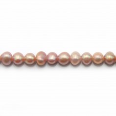 Pinkish flattened oval freshwater cultured pearls on thread 4mm x 40cm