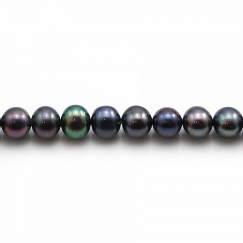 Perle coltivate d'acqua dolce, blu scuro, semirotonde, 5-6 mm x 6 pezzi