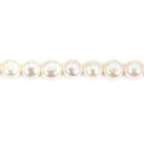 Perla cultivada de agua dulce, blanca, botón 9-10mm x 35cm