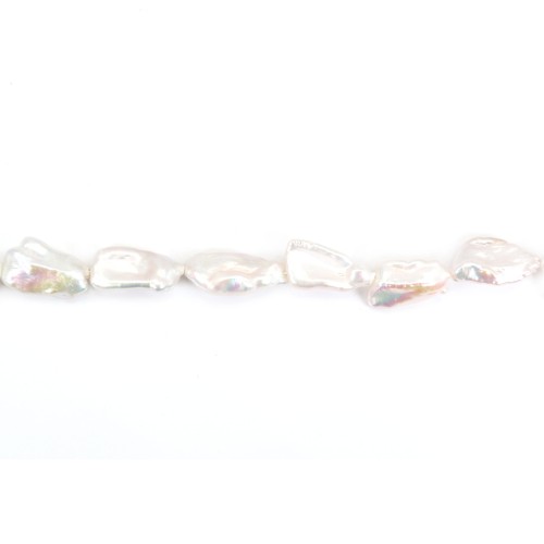 Perla coltivata d'acqua dolce, bianca, keshi barocco, 12-14 mm x 38 cm