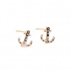 Anchor ear studs plated by "flash" gold on brass 9mm x 4pcs