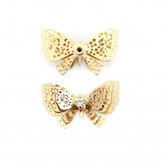 Charm butterfly with zirconium by "flash" gold on brass 12x20mm x 4pcs