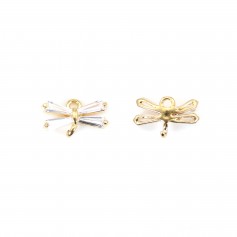 Charm in the shape of a dragonfly, plated by "flash" gold on brass x 2pcs