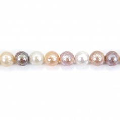 Freshwater cultured pearl, multicolor, round faceted, 10mm x 40cm