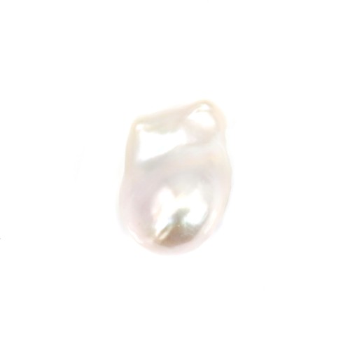 Perle de culture d'eau douce, semi-percée, blanche, baroque 15mm x 1pc