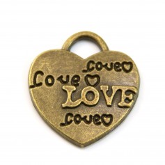 Heart & love bronze charm 22x24mm x 1pc