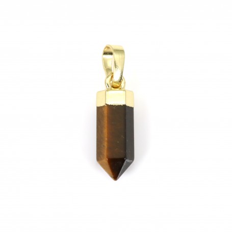 Tiger's eye point pendant - Gilded with fine gold - 6x16mm x 1pc