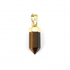 Tiger's eye point pendant - Gilded with fine gold - 6x16mm x 1pc