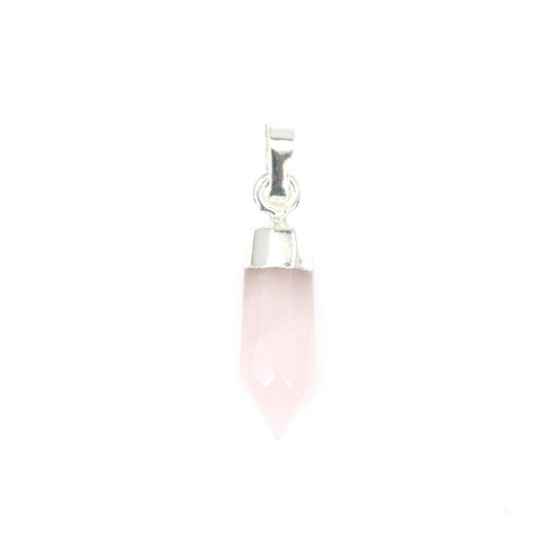 Ciondolo a punta di quarzo rosa - Argento - 6x16mm x 1pc