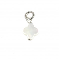 White Mother-of-Pearl Clover Charm 6mm - Rhodium Silver x 1pc