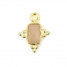 Orange moonstone rectangle charm set in 925 sterling silver gilded with fine gold 10x13mm x 1pc