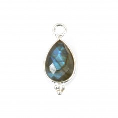 Labradorite charm faceted drop set in 925 silver 7x15mm x 1pc