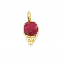 Square faceted ruby-tinted sillimanite charm set in 925 sterling silver gilded with fine gold 5x11mm x 1pc