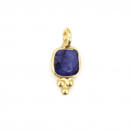 Charm Gemstone color tinted Sapphire square faceted set silver 925 gold plated 5x11mm x 1pc