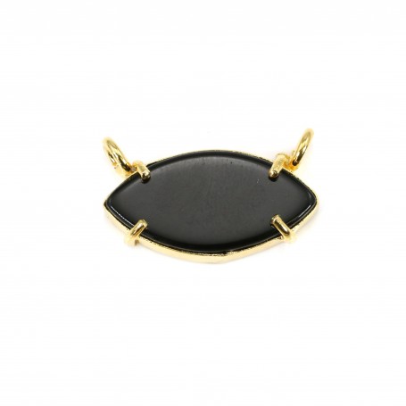 Black Onyx marquise pendant set in 925 gilded silver - 2 rings - 13x20mm x 1pc