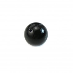Agate noire, semi-percé d'un côté, ronde 12mm x 1pc