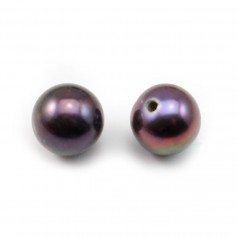 Freshwater cultured pearl, half-perforated, violet/dark blue, round, 6-6.5mm x 1pc