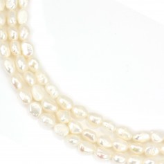 Perles de culture d'eau douce, blanche, baroque, 6-7mm x 35cm
