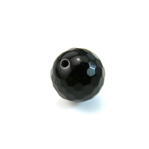 Black agate, half drilled, round faceted 12mm x 2pcs