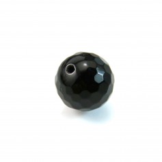 Black agate, half drilled, round faceted 12mm x 2pcs