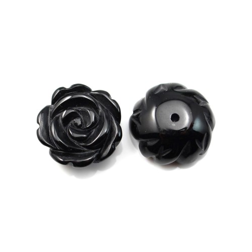 Cabochon de ágata preta com flor semi-perfurada 12mm x 1pc
