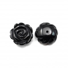Cabochon Semi-perforated agate black flower 15mm x 1pc