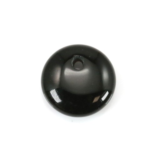 Ciondolo di agata nera, forma rotonda piatta, 10 mm x 4 pezzi