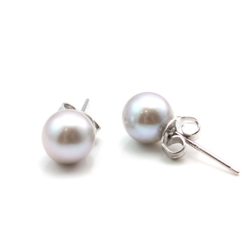 Earring silver 925 grey Freshwater cultured Pearl 6.5-7mm x 2pcs