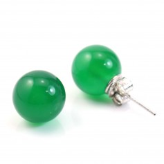 Earrings : green onyx & silver 925 round 10mm x 2pcs 