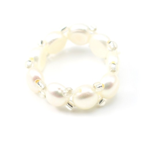 Anillo elástico de perla de agua dulce blanca x 1pc