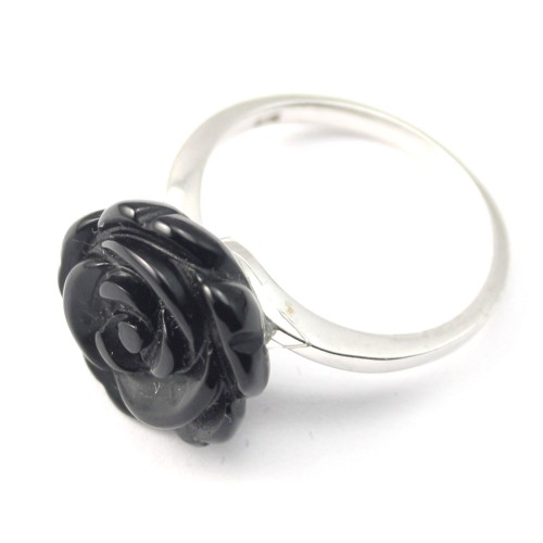 Ring Silber 925 Onyx Blume x 1St