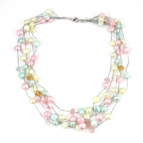 Necklace blue freshwater pearl pink 5 rows