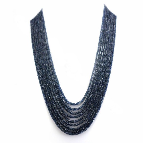 9-reihige Saphir-Halskette, in facettierter Rondelle