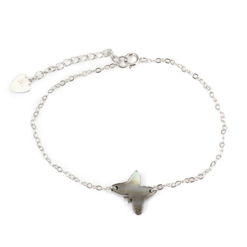 Bracelet Nacre grise papillon - Argent 925 rhodié x 1pc
