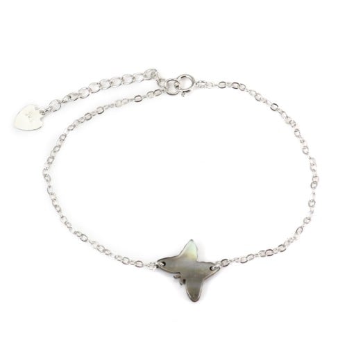 Silver chain bracelet 925 butterfly in grey mother of pearl