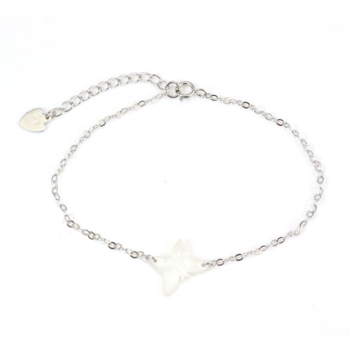 Bracelet Nacre blanc papillon - Argent 925 rhodié x 1pc