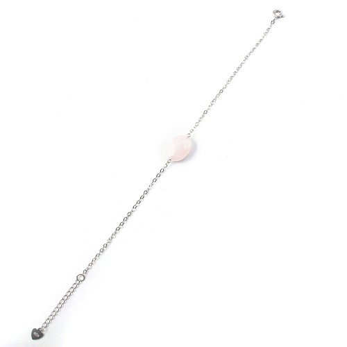 Oval Rose Quartz Bracelet - Silver 925 rhodium plated x 1pc